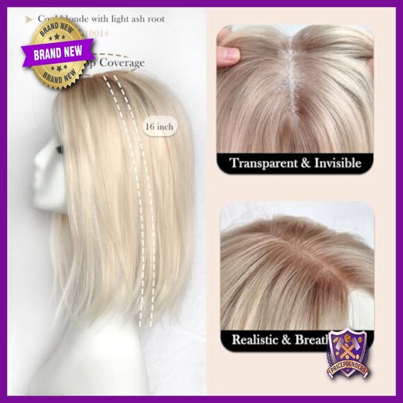 7x7 Human Hair Topper with Lace Front, 8 Clips for Thinning Hair main image 6